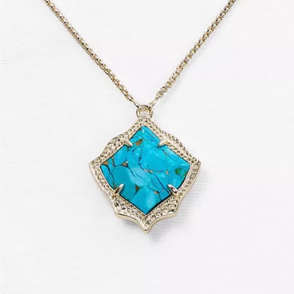 Kendra Scott Turquoise Gold Kacey Pendant Necklace 28” Adjustable